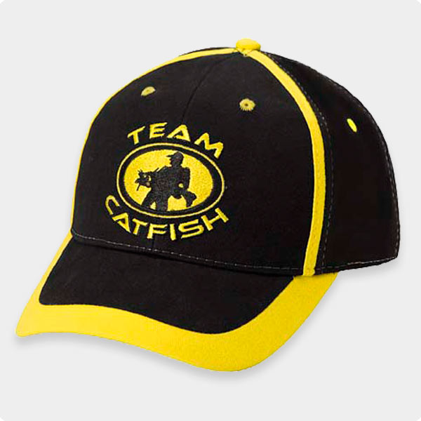 Team Catfish Cap Black With Yellow Trim And Logo Hook and Loop Back OSFM 